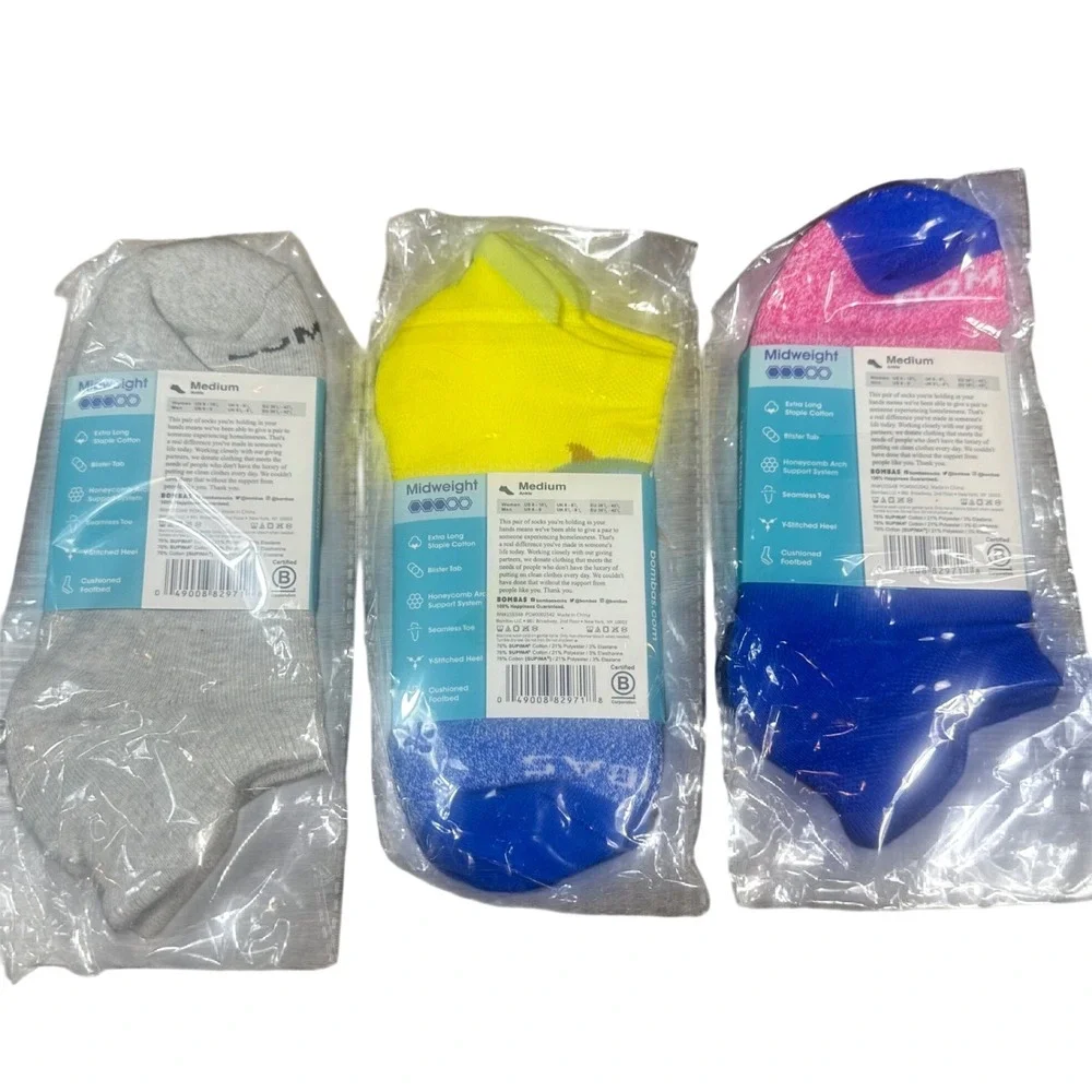Bombas Ankle Socks NWT Womens Medium Multicolor Midweight Cushioned 3 Pair Lot